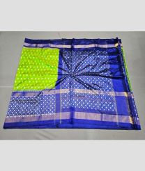 Parrot Green and Navy Blue color pochampally ikkat pure silk handloom saree with pochampalli ikkat design with special big border -PIKP0020888