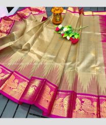 Bisque and Pink color kuppadam pattu handloom saree with all over buties with gadwal temple broder design -KUPP0068593