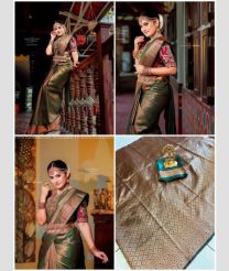 Dark Green Colour Lichi sarees with zari border saree design -LICH0000303