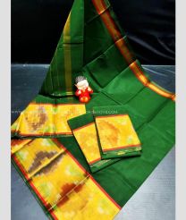 Pine Green and Mustard Yellow color Uppada Cotton handloom saree with pain with pochampally border design -UPAT0004251