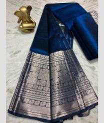 Navy Blue color mangalagiri pattu handloom saree with plain with 500 50k spl kanchi border design -MAGP0021414