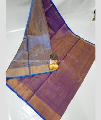 Bluish Grey and Purple color Uppada Tissue handloom saree with plain saree design -UPPI0000422