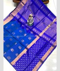 Blue and Royal Blue color uppada pattu handloom saree with all over big buties and anchu nakshtra buties design -UPDP0021133