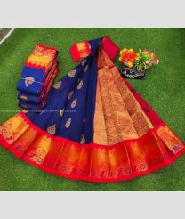 Navy Blue and Red color Chenderi silk handloom saree with all over meena buties with kanchi border design -CNDP0016211