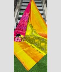 Acid Green and Orange color Uppada Soft Silk handloom saree with all over pochampally ikkat design -UPSF0003832