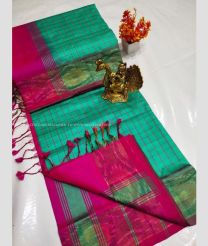Blue Turquoise and Pink color Tripura Silk handloom saree with all over mahanati checks with pochampally border design -TRPP0008046