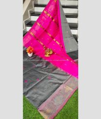 Grey and Pink color Tripura Silk handloom saree with pochampally border design -TRPP0008557