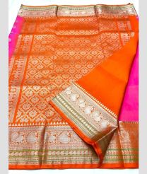 Pink and Orange color venkatagiri pattu handloom saree with jari border design -VAGP0000943