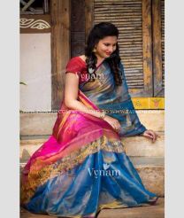 Blue Jay and Pink color Uppada Tissue handloom saree with plain border design -UPPI0001773
