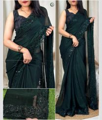 Forest fall Green and Black color Chiffon sarees with black sequin work with tone to tone thread work design -CHIF0001856