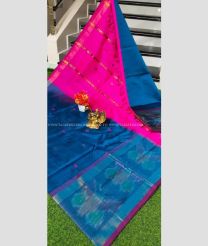 Windows Blue and Pink color Tripura Silk handloom saree with all over nakshtra buties with big pochampally border design -TRPP0007986
