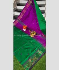 Dark Green and Magenta color Tripura Silk handloom saree with pochampally border design -TRPP0008552