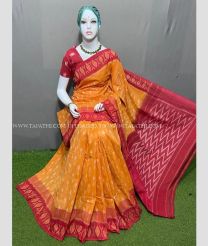 Orange and Maroon color pochampally Ikkat cotton handloom saree with pochampalli ikkat design saree -PIKT0000372