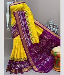 Yellow and Magenta color pochampally ikkat pure silk handloom saree with pochampally ikkat design -PIKP0036727