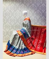 Grey and Red color pochampally ikkat pure silk handloom saree with pochampally ikkat design -PIKP0037165
