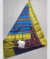 Blue and Acid Green color Ikkat sico handloom saree with printed design saree -IKSS0000162