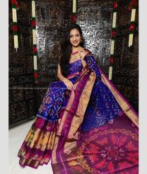 Blue and Magenta color Ikkat sico handloom saree with pochampalli ikkat design -IKSS0000433