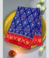Blue and Red color pochampally Ikkat cotton handloom saree with all over pochampally spl design -PIKT0000624