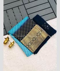 Lite Blue and Black color Georgette sarees with all over georgette padding with gold foil print design -GEOS0013645