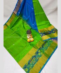 Parrot Green and Blue color uppada pattu handloom saree with all over nakshtra buties with pochampally border design -UPDP0021026