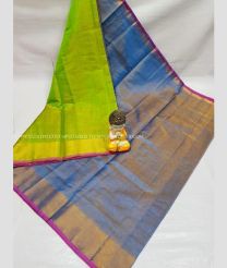Parrot Green and Bluish Grey color Uppada Tissue handloom saree with plain saree design -UPPI0000410