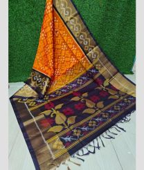 Orange and Plum Purple color Ikkat sico handloom saree with ikkat design -IKSS0000400