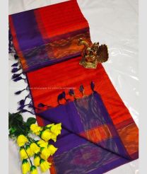 Purple and Red color Tripura Silk handloom saree with all over mahanati checks with pochampally border design -TRPP0008035