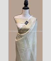 Cream color Banarasi sarees with plain with golden zari weaving beautiful jaquard border design -BANS0007472