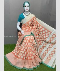 Copper and Cream color pochampally Ikkat cotton handloom saree with special marthas patterns design -PIKT0000607