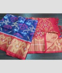Blue and Pastel Pink color Ikkat sico handloom saree with pochampalli ikkat design -IKSS0000330