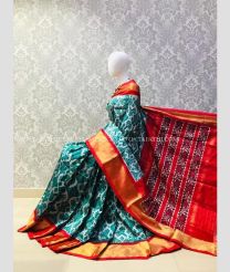 Teal and Red color pochampally ikkat pure silk sarees with all over pochampally ikkat design -PIKP0037894