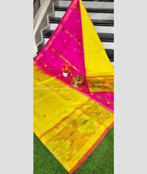 Yellow and Pink color Tripura Silk handloom saree with all over nakshtra buties with big pochampally border design -TRPP0007975
