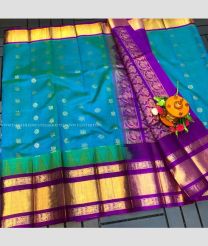 Blue and Purple color kuppadam pattu handloom saree with temple border design -KUPP0097104