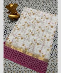 Cream and Maroon color mangalagiri pattu handloom saree with all over printed design -MAGP0026570