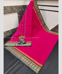 Pink and Lite Blue color mangalagiri pattu handloom saree with temple border design -MAGP0026528