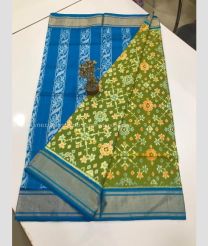 Blue and Mehendi Green color pochampally ikkat pure silk handloom saree with pochampally ikkat design -PIKP0036121