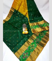Forest Fall Green and Golden Yellow color uppada pattu handloom saree with all over nakshtra buties with pochampally border design -UPDP0021031
