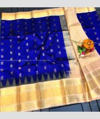 Royal Blue and Cream color kuppadam pattu handloom saree with temple border design -KUPP0097110