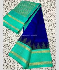 Royal Blue and Turquoise color kuppadam pattu sarees with two side rudraksha border design -KUPP0097191