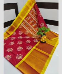 Red and Yellow color Uppada Soft Silk handloom saree with all over flower printed design -UPSF0003291