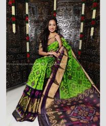Parrot Green and Chocolate color Ikkat sico handloom saree with all over ikkat design -IKSS0000461