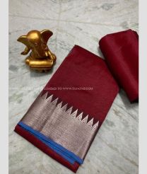 Maroon and Blue color mangalagiri sico handloom saree with plain with 150 by 50 jari border design -MAGI0000203
