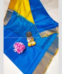 Blue and Yellow color uppada pattu handloom saree with all over plain with kaddi border design -UPDP0021052