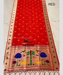 Red color paithani sarees with jari border design -PTNS0005303