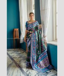 Forest Fall Green and Blue color Banarasi sarees with patola type border design -BANS0018851
