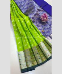 Parrot Green and Blue color Chenderi silk sarees with paithani border design -CNDP0016294