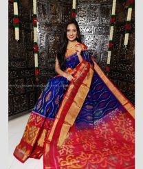 Royal Blue and Pink color Ikkat sico handloom saree with pochampalli ikkat design -IKSS0000443