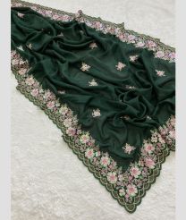 Pine Green color Organza sarees with all over embroidery and sequence work with cutwork border design -ORGS0003352