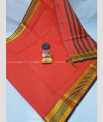 Tomato Red and Golden color Uppada Cotton handloom saree with plain with rudrakasha and plain border design -UPAT0004282