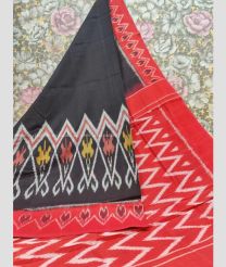 Black and Red color pochampally Ikkat cotton handloom saree with printed design saree -PIKT0000299
